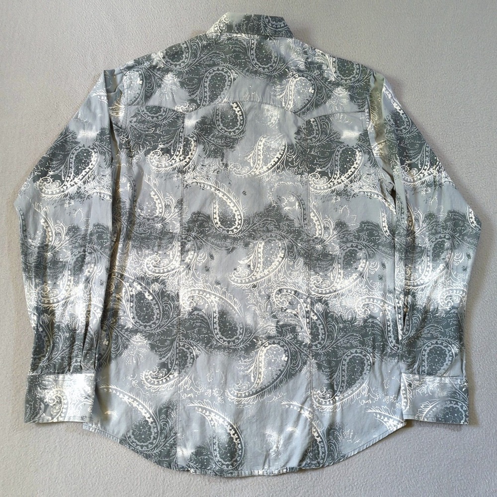 Wrangler Retro Mens Large Blue Gray Paisley Western Snap Long Sleeve Shirt - Picture 5 of 9